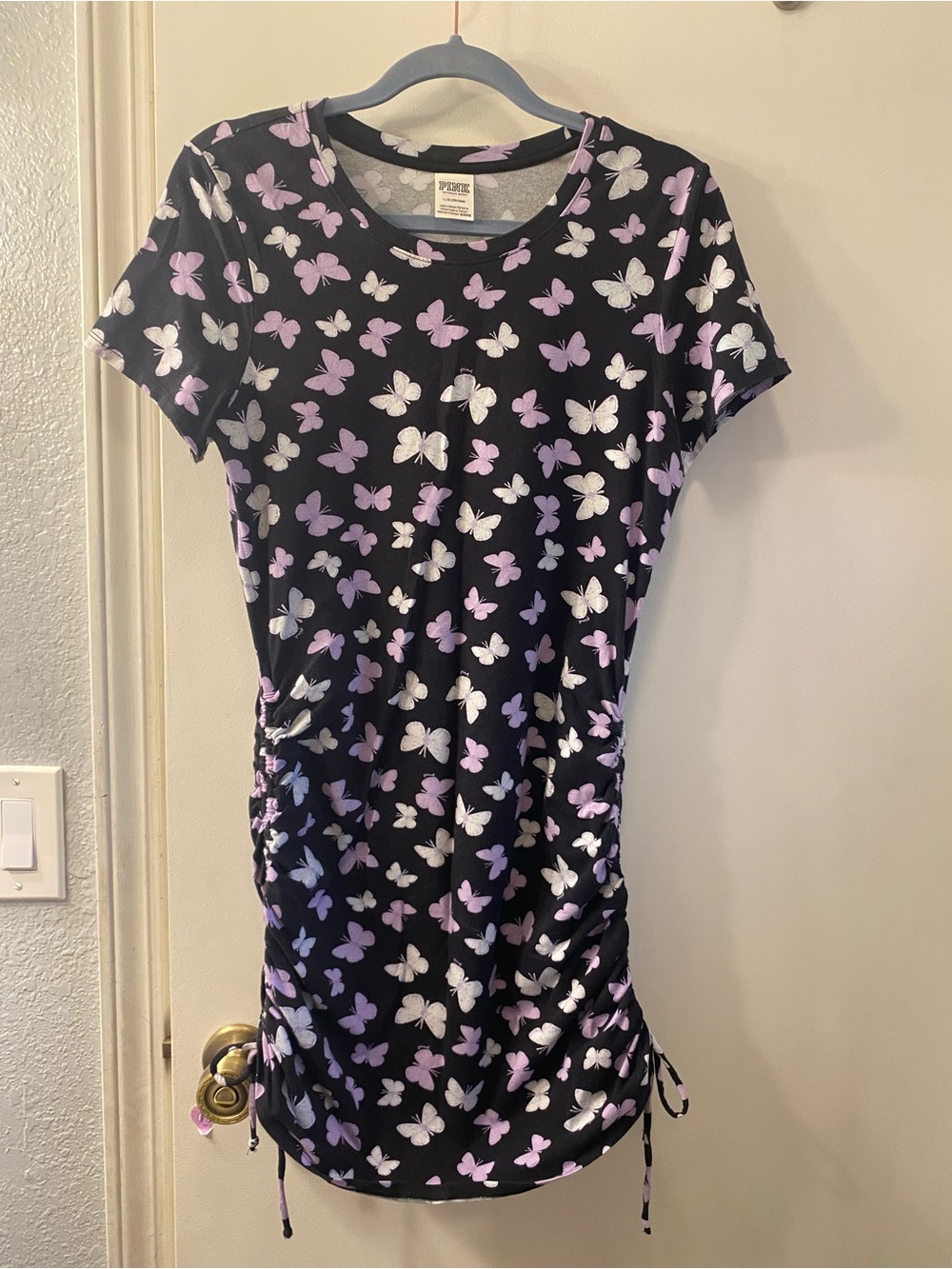Butterfly Print Dress - Black with Lavender and White